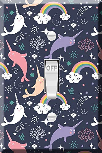 Toggle Wallplate, Single Light Switch Cover Plate - Narwhal and Rainbow Pattern