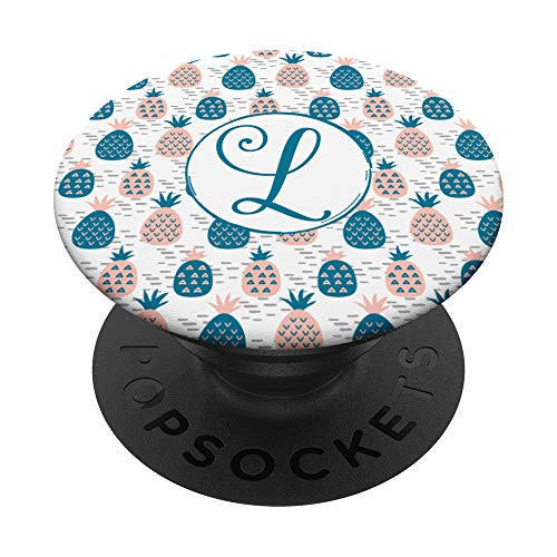 Cute Pineapple Monogram Initial Letter L - Pink and Blue PopSockets Grip and Stand for Phones and Tablets