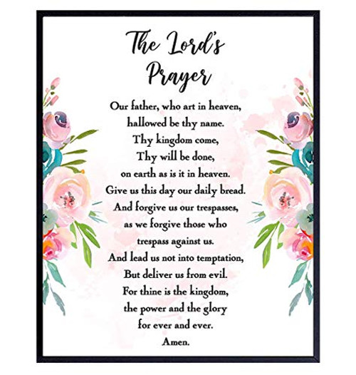 The Lords Prayer Wall Decor - Scripture, Religious Bible Verse Wall Art - Inspirational Room Decoration - Christian Catholic Gift for Women, Pastor, Ordained Minister, God or Jesus Loving Kids, Girls