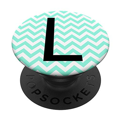 Letter L Initial Monogram Name Mintgreen Chevron Black PopSockets Grip and Stand for Phones and Tablets