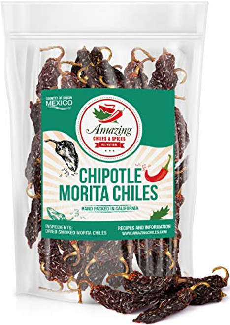 Dried Chipotle Morita Chile Peppers 10 oz Robust Smokey Flavor, Use For Mexican Recipes, Mole, Sauces, Tamales, Salsa, Meats, Stews. Medium to High Heat - Resealable Bag. Dried Chipotle Morita Chile Peppers 10 oz Robust Smokey Flavor, Use For Mexican Recipes, Mole, Sauces, Tamales, Salsa, Meats, Stews. Medium to High Heat - Resealable Bag.