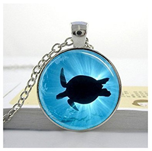 Glow in The Dark Turtle Necklace. Glass Dome Silver Necklace. Glow in The Dark Jewelry