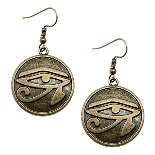 Joji Boutique Egyptian Collection: Antiqued Gold Eye Of Horus Circle Drop Earrings