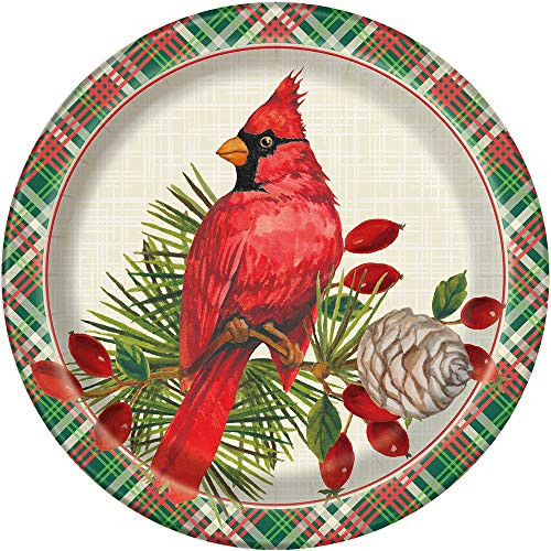 Unique Red Cardinal Christmas Round Dinner Plates - 8 Pcs