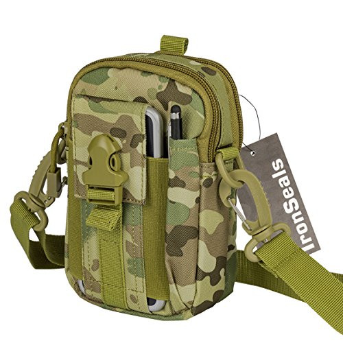 IronSeals Tactical Molle Pouch Compact EDC Utility Gadget Belt Waist Gear Bag with Cell Phone Holster Holder and Shoulder Strap for Phone with Slim Case