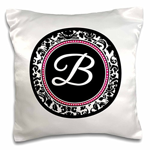 3dRose Letter B Stylish Monogrammed Circle-Girly Personal Initial-Personalized Black Damask Hot Pink-Pillow Case, 16 by 16" (pc_154594_1) 3dRose Letter B Stylish Monogrammed Circle-Girly Personal Initial-Personalized Black Damask Hot Pink-Pillow Case, 16 by 16" (pc_154594_1)