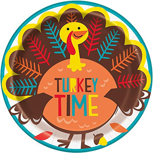 Cartoon Turkey Round Dinner Plates - 8 Pcs