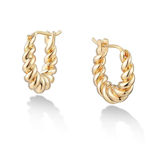 Twist Hoop Earrings for Women 14K Gold Plated Chunky Huggies Earrings Personality Fashion Retro Twisted Rope Round Hoop Earring