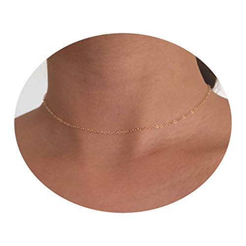 Tewiky 18k Gold Plated Round Cable Chain Dainty Necklace for Women Girls