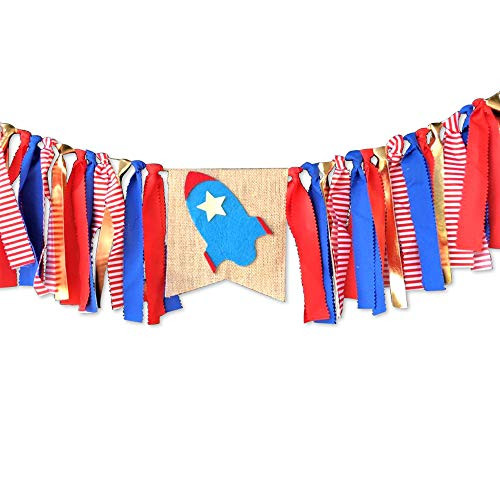 Full Win Shop Rocket Theme Banner Solar System Decorations Astronaut Party Decoration Outer Space Banner Rocket Banner for Boys Birthday Party