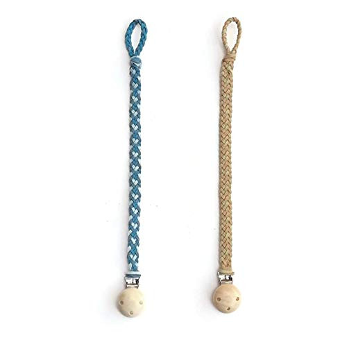 Pacifier Clip for Boys and Girls, Baby Holder Leash, Baby and Toddler Pacifier Wooden Clips, Baby Teether Toy, Handmade Pacifier Clips 2 Pack