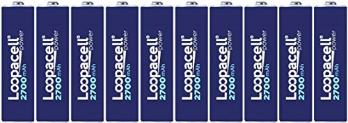 10 AA Rechargeable HR6 2700mAh 1.2V NiMH Batteries with Battery Holder by Loopacell