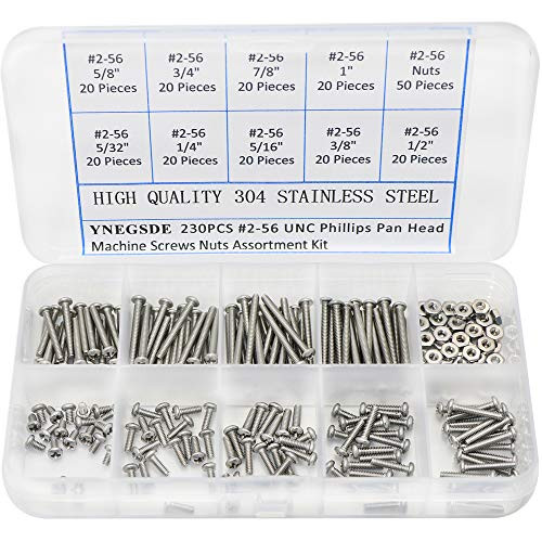 Stainless Steel Bolts and Nuts Kit  2-56 UNC Phillips Pan Head Machine Screws Nuts Assortment Kit-230PCS