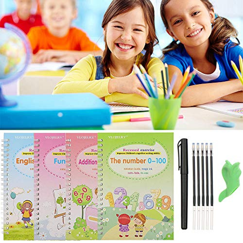 OKDEALS Magic Practice Copybook,English Handwriting Copybook Reusable,Lifepigment Magic Calligraphy Book Writing Practice Copybook for Preschool Kids Number and Alphabet,Drawing and Math