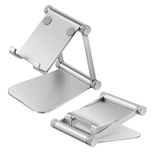 Cell Phone Stand, Adjustable Phone Holder,Aluminum Alloy Fully Foldable Dock Cradle for Desktop,Compatible with All Android Smartphone,Mobile Phone 11 Pro XS Max Xr,Switch Tablets 7-10" (Silver)