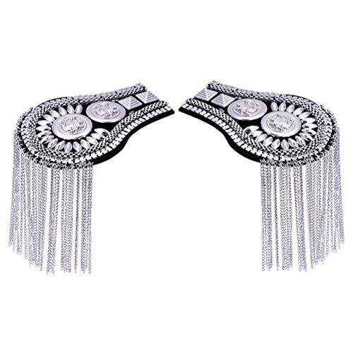 JANOU Pair of Shoulder Epaulets Tassel Link Chain Beads Punk Epaulette Shoulder Boards Badge Uniform Accessories (Silver)