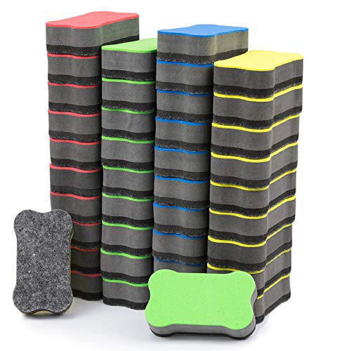 EAONE 40 Pack Dry Eraser Erasers Magnetic Whiteboard Chalkboard Cleaner Bones Shaped Board Wiper Teacher Supplies for Classroom Home Office, 4 Colors (Red, Yellow, Blue, Green)
