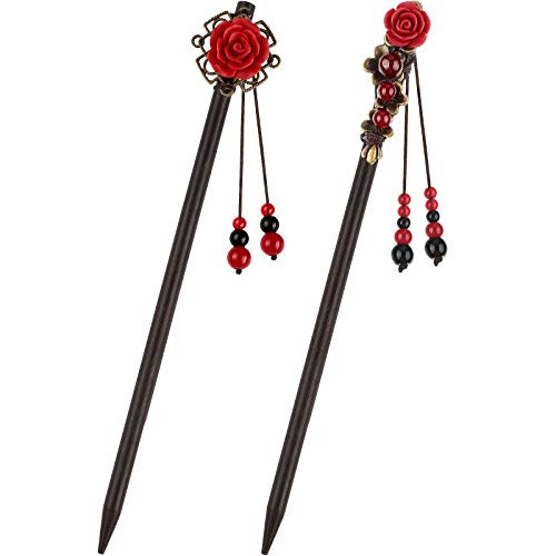 2 Pieces Japanese Chinese Hair Stick Retro Wooden Hairpin Flower Hair Chopsticks Handmade Wooden Hair Stick Classic Hair Chopstick Hair Pins for Long Hair