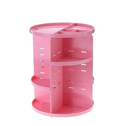 Pjjgerly Makeup Organizer, 360 Degree Rotating Adjustable Cosmetic Jewelry Storage Display Case with Large Capacity Pink