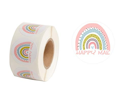 Happy Mail Cute Mailing Stickers / 1 Roll of 500 / 1.5" Round Packaging Colorful Rainbow Stickers / Decorative Sealing Adhesive Labels / Small Business / Shipping Thank You Stickers