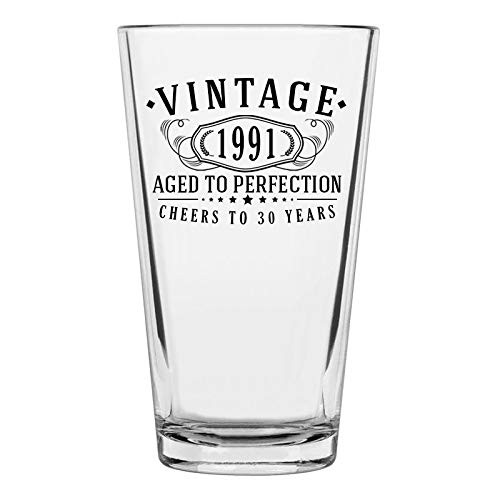 Vintage 1991 Printed 16oz Pint Glass, 30th Birthday Aged to Perfection, 30 years old gifts Vintage 1991 Printed 16oz Pint Glass, 30th Birthday Aged to Perfection, 30 years old gifts