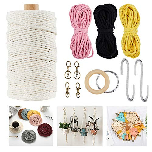 Macrame Kit - Plant Hanger Kits for Beginners Starter, Macrame Wall Hanging Kit Supplies Colored Macrame Cotton Cord 3mmx100yards, Beige (Project Instructions NOT Included)