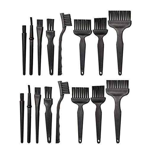 NEPAK Set of 16 Portable Plastic Handle Anti Static Brushes,Small Spaces Cleaning Brushes,Computer Keyboard Cleaning Brush Kit,Black