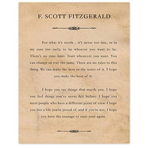 F Scott Fitzgerald For What It's Worth (11x14) Unframed Typography Book Page Poster Print, Great Wall Art Book Quotes Decor Gifts Under 15 for Home, Office, Man Cave, Garage, Library, Student, Teacher