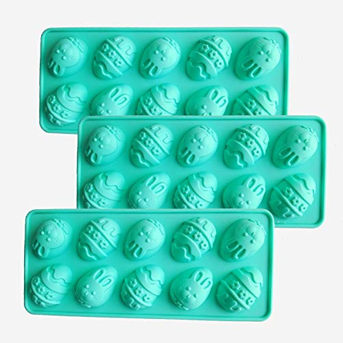 WANLING 3pcs 10 holes Easter egg rabbit silicone mold For Chocolate, Cake, Jelly, Pudding, Handmade Soap, Round Shape BPA Free Cupcake Baking Pan