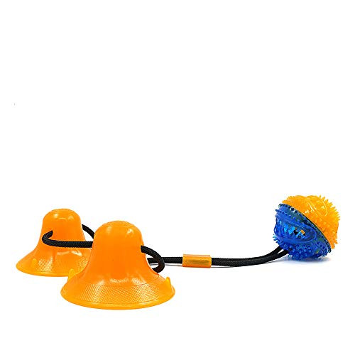 Pasking Suction Cup Dog Toy, Self Playing Dog Toy Interactive Pet Molar Bite Tug Toy with Durable Rope Pet Treat Ball and 2 Suction Cups for Tug of War Teeth Cleaning and Chewing