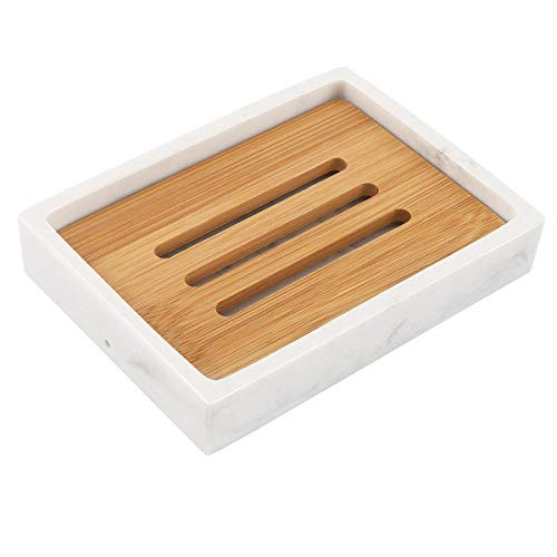 Luxspire Soap Dish for Bathroom, Double Layer Draining Soap Dish Tray, Bamboo Soap Bar Holder Box for Kitchen Sink, Drainer Shower, Wood Soap Case Sponges Organizer