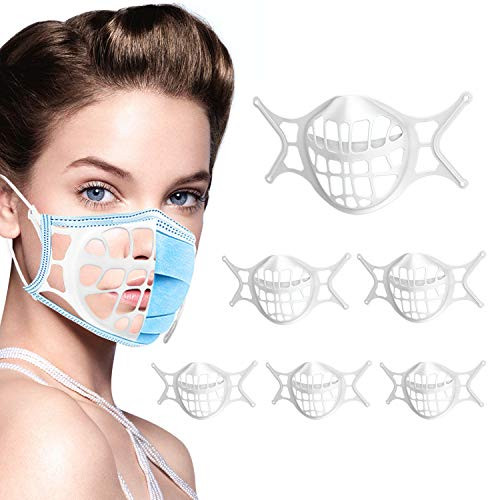 3D Mask Bracket -Silicone Face Mask Bracket-3D Mask Bracket Inner Support Frame for More Breathing Space,Keep Fabric off Mouth,Cool Lipstick Protection Stand,Reusable and Washable (6PCS WHITE)