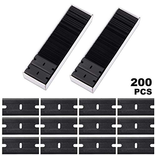 FOSHIO 200Pcs 1.5 Inch Universal Black Plastic Razor Scraper Blades for Safety Titan Scraper, Double Edged Plastic Scraper Blades Razor Decals Stickers Adhesive Label Glass Cleaner Remover Blades