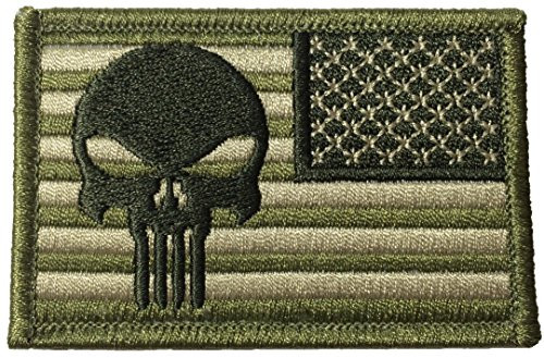 Tactical Reverse USA Flag with Skull Patch 2"x3" Hook and Loop Fasteners Backing - Multitan - By Ranger Return (RR-TACT-USAF-APUN-MULT-0REV)