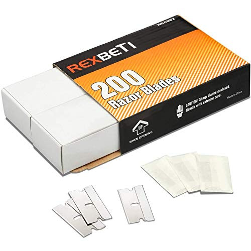 REXBETI 200PCS Single Edge Razor Blades, Industrial Razor Blades for Scraper, Suitable for Removing Labels, Decals, Stickers and Old Paint REXBETI 200PCS Single Edge Razor Blades, Industrial Razor Blades for Scraper, Suitable for Removing Labels, Decals, Stickers and Old Paint