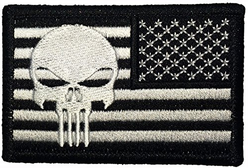 Tactical Reverse USA Flag with Skull Patch 2"x3" Hook and Loop Fasteners Backing - Black - By Ranger Return (RR-TACT-USAF-APUN-BKWH-0REV)
