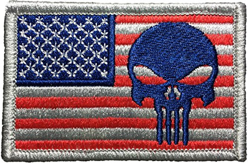 Tactical USA Flag with Skull Patch 2"x3" Hook and Loop Fasteners Backing - Subdued Silver - By Ranger Return (RR-TACT-USAF-APUN-SBSV)