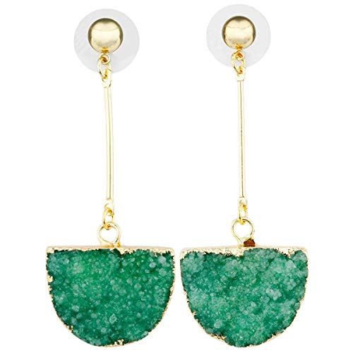 SUNYIK Women's Crystal Geode Druzy Quartz Dangle Earrings Gold Plated, Half Round, Green