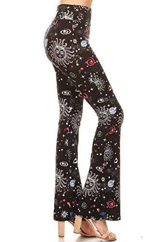 Leggings Depot PZA-S763-S Celestial Dream Print Palazzo Pants, Small