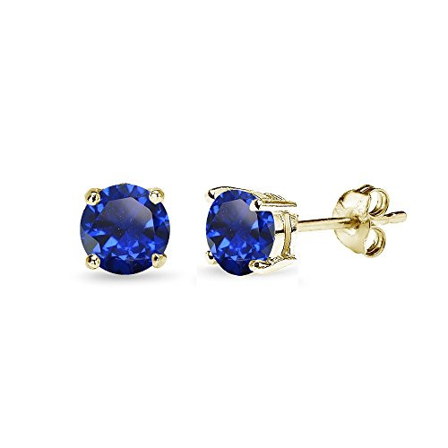 Yellow Gold Flashed Sterling Silver Created Blue Sapphire 5mm Round-Cut Solitaire Stud Earrings