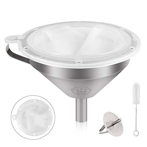 Stainless Steel Funnels for Kitchen, Food Grade Metal Funnels with 300 Mesh Food Filter, Detachable Strainer and Cleaning Brush for Transferring of Liquid, Fluid, Oil, Juice, Powder Stainless Steel Funnels for Kitchen, Food Grade Metal Funnels with 300 Mesh Food Filter, Detachable Strainer and Cleaning Brush for Transferring of Liquid, Fluid, Oil, Juice, Powder