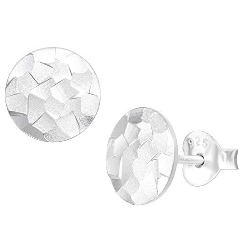 8mm Hammered Round Disk Studs Solid 925 Sterling Silver Push Back Earrings
