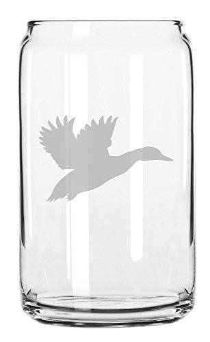 Flying Duck Hunting Style Hand Made Etched Glass Can 16 oz
