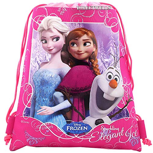 Disney Frozen Elsa Anna and Olaf Character Authentic Licensed Pink Drawstring Bag