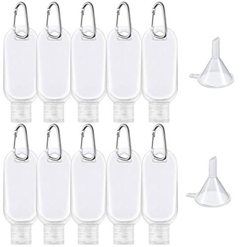 Plastic Keychain Bottles, 60ml/2oz Empty Hand Sanitizer Keychain Bottles Portable Refillable Containers for Toiletry Shampoo Cosmetic Bottles (10 Pack)