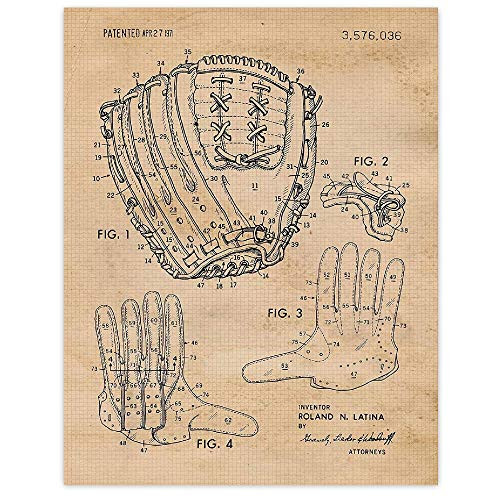 Vintage Baseball Glove Patent Poster Prints, Set of 1 (11x14) Unframed Photo, Wall Art Decor Gifts Under 15 for Home, Office, Garage, College, Man Cave, Student, Coach, Teacher, Sports and MLB Fan Vintage Baseball Glove Patent Poster Prints, Set of 1 (11x14) Unframed Photo, Wall Art Decor Gifts Under 15 for Home, Office, Garage, College, Man Cave, Student, Coach, Teacher, Sports and MLB Fan