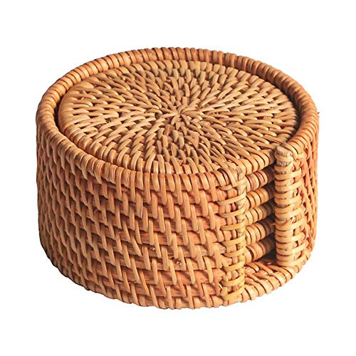 Rattan Coasters, Handmade Teacup Coasters, Creative Gift for Kitchen Table Drinks Crafts Round Natural Coasters Coasters Set (3.15in)
