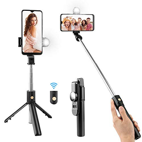 Selfie Stick with Light,Bluetooth Selfie Stick Tripod,with Wireless Remote Shutter,Compatible with iPhone 12/SE 2/11/11 Pro/11 Pro Max/Xs,Galaxy S20/Note 10/S10/S9