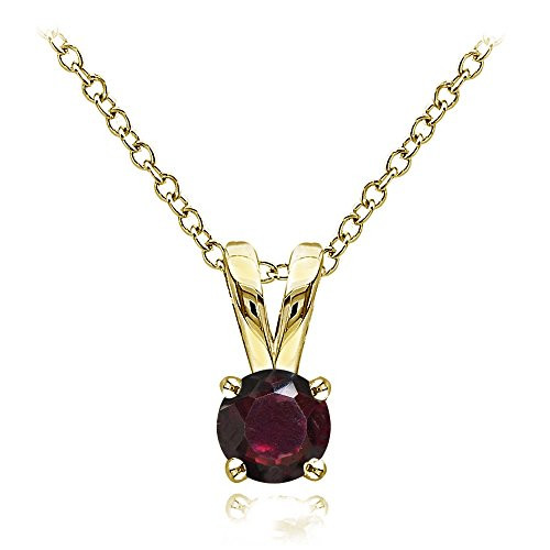 Ice Gems Yellow Gold Flashed Sterling Silver Garnet 5mm Round Solitaire Necklace
