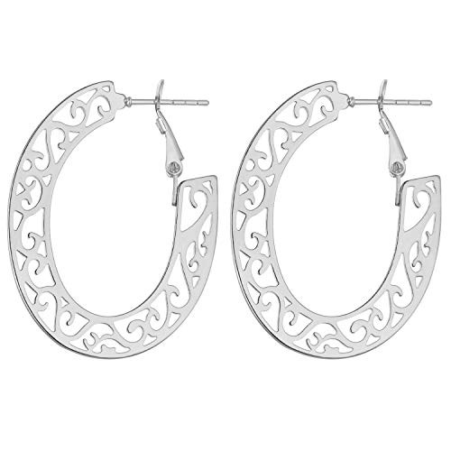 YL Hoop Earrings Stainless Steel Geometric Filigree Round Huggie 18k White Gold Hoop Loop Earrings for Women
